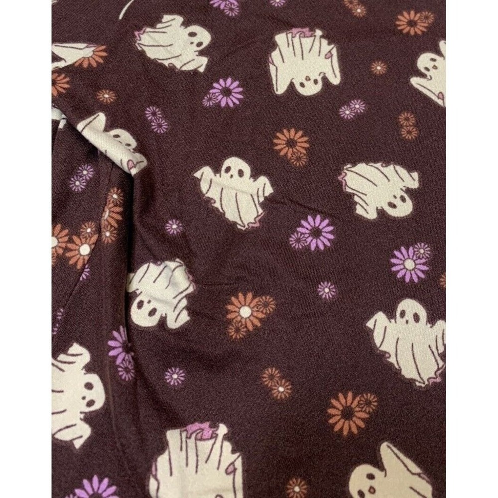 LuLaRoe Girls Leggings L/XL Halloween Brown Purple‎ Floral Ghosts Size 7-12 NEW - Picture 2 of 4